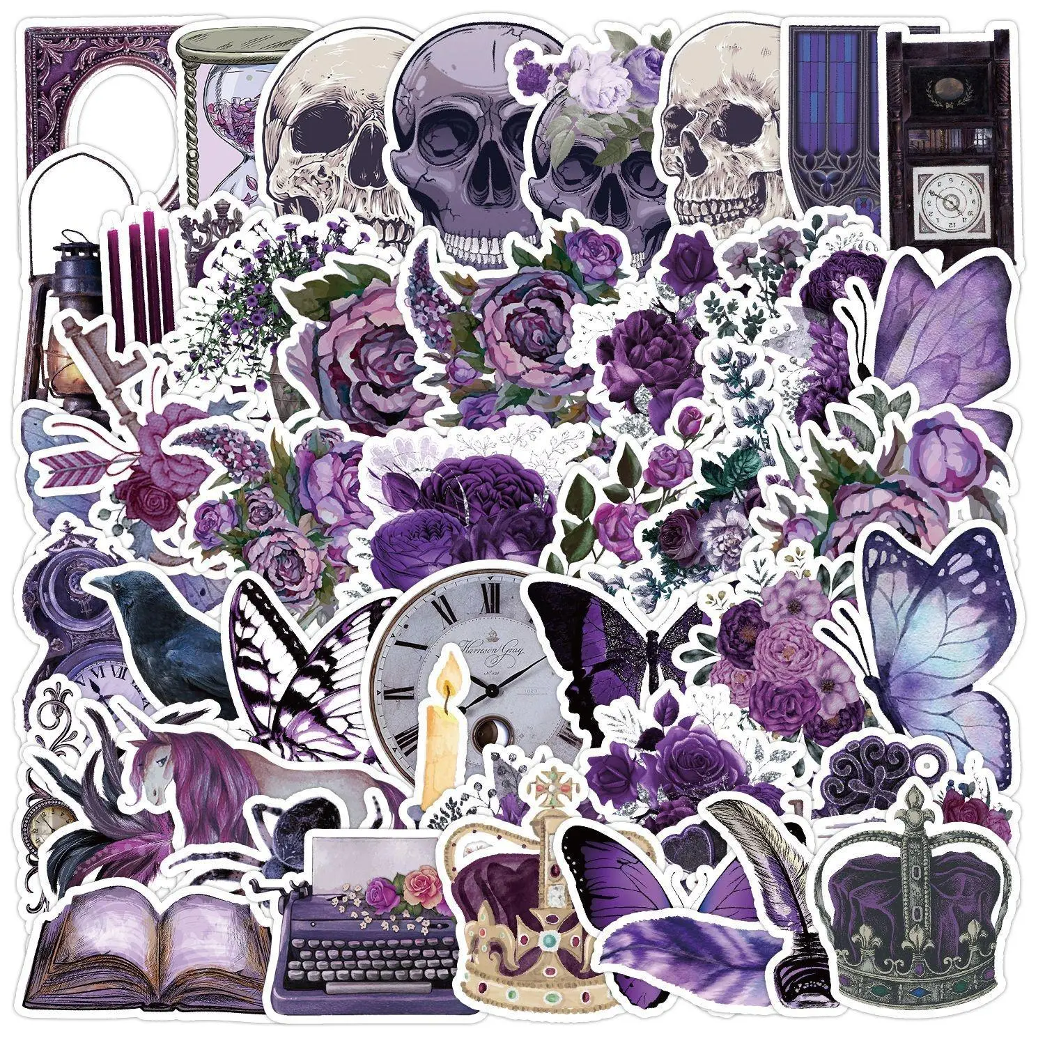 Violet Series Pattern Sticker, 50pcs/Set Waterproof Self Adhesive Decor Paper, Decor Sticker for Gift Greeting Card Water Bottle Laptop Phone, Stickers Vintage, Personalized
