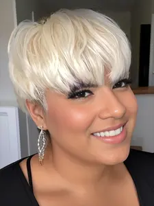 613 Blonde Color Pixie Cut Wig Short Straight Human Hair Silky Wigs For Women Full Machine Made Wig 150% Density 10Inch