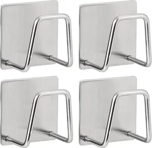 Adhesive Sponge Holder for Kitchen Sink, SUS304 Stainless Steel Scrubber Hanger Sink Caddy Accessories Storage Drain Rack Stand for Scratch Scrub Dishcloth Dishrag Steel Wool Strainer Stopper Ceramic Organiser Glass Hollow