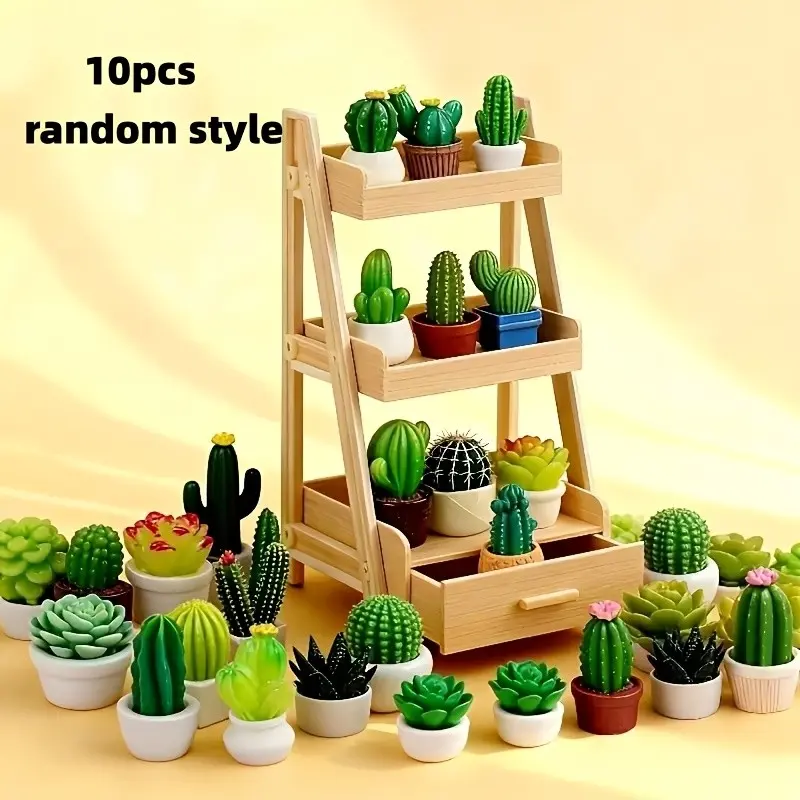 10 Piece Miniature Plant Display Set, Artificial Fake Plants, Realistic Cactus Succulent Pottery Models, Artificial Succulents Potted Plant, Dollhouse Living Room Scene Decor, Fake Plant Decoration, Random Style