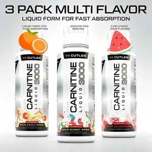 Cutler Nutrition Liquid Carnitine 3000mg 3 Pack Variety Flavors Pre-Workout Energy Drink US Edition