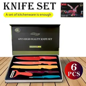 2026Comfort  6 Piece Kitchen Set – Chef Power Set with Non-Slip Handles & Steel Blades – Includes Chef, Santoku, Slicing, Utility, & Paring Knives – Durable & Sharp – High Carbon Stainless Steel – Non-Stick & Anti-Rust Coating – Ergonomic Handles