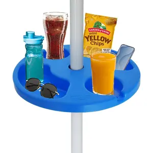 13" Beach Umbrella Table Tray with Cup Holders & Snack Compartments for Patio Garden Pool Weather Resistant Lightweight Portable