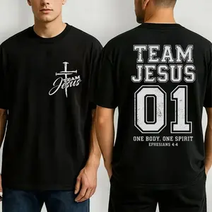 Team Jesus Ephesians 4:4 Sports Comfort Color Graphic Tee 2 Sided Ring-Spun Cotton Soft-Washed T-Shirt Trendy Tops Perfect Gift