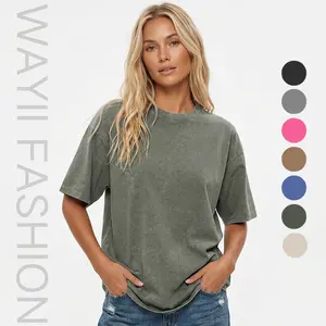 Wayii Acid Wash Oversized T-Shirt Crew Neck Half Short Sleeve Summer Top Casual Loose Fit Solid Streetwear Comfortable Tees Basic Womenswear Shortsleeve Tshirt