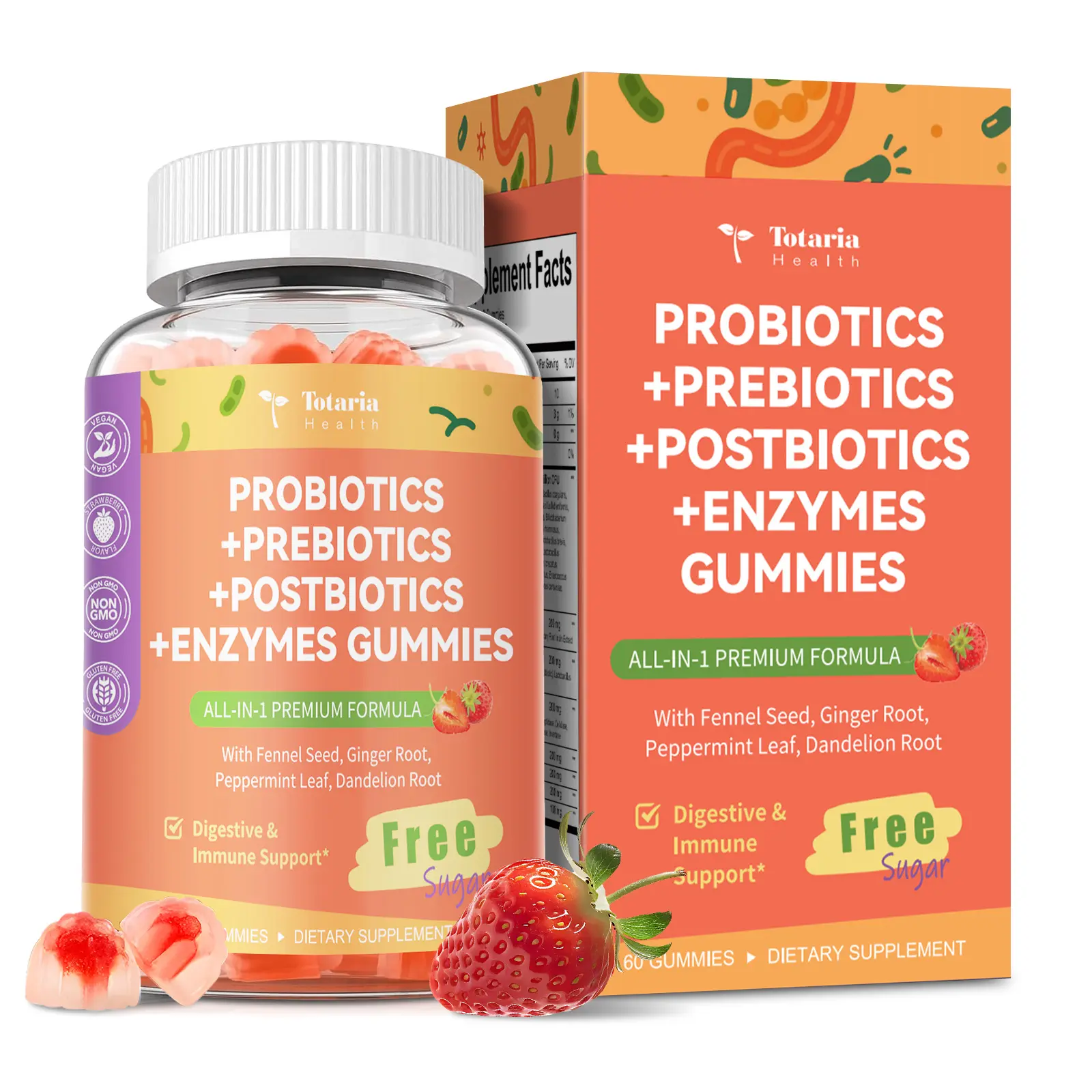 Totaria Sugar Free 5-in-1 Probiotic Prebiotic Gummies, 36 Probiotics for Men & Women with Digestive Enzymes, Peppermint, Total Immunity, Gut & Digestive Support, Vegetarian, 60 Capsules. #DealsForYouDays