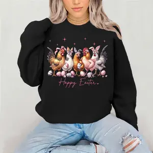 Easter Chickens Crewneck Sweatshirt Gildan Everyday Style Super Soft Unisex Fit Streetwear Graphic Top warm Womenswear Casual Printed Long Sleeve cow animal lovers