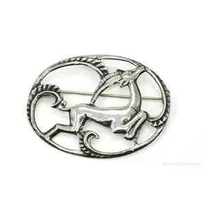 Large Antique Gazelle Sterling Silver Brooch Pin
