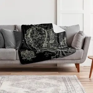 LOTR Black Middle Earth Map, Sherpa Blanket, The Ring Middle Earth Blanket
