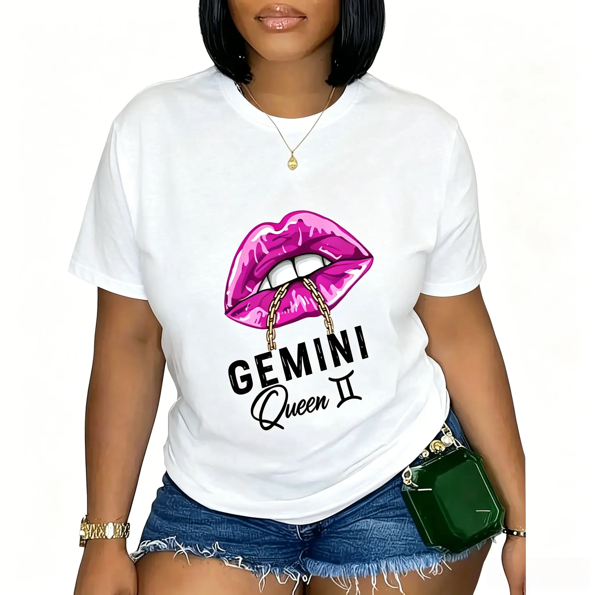 good graphic tees funny graphic teeMen's 100% Cotton Fitted Sleeve Chic Elegant Lady Purple Gemini Lips Queen Birthday Zodiac Star Sign T-Shirtcotton graphic tees 180g POD