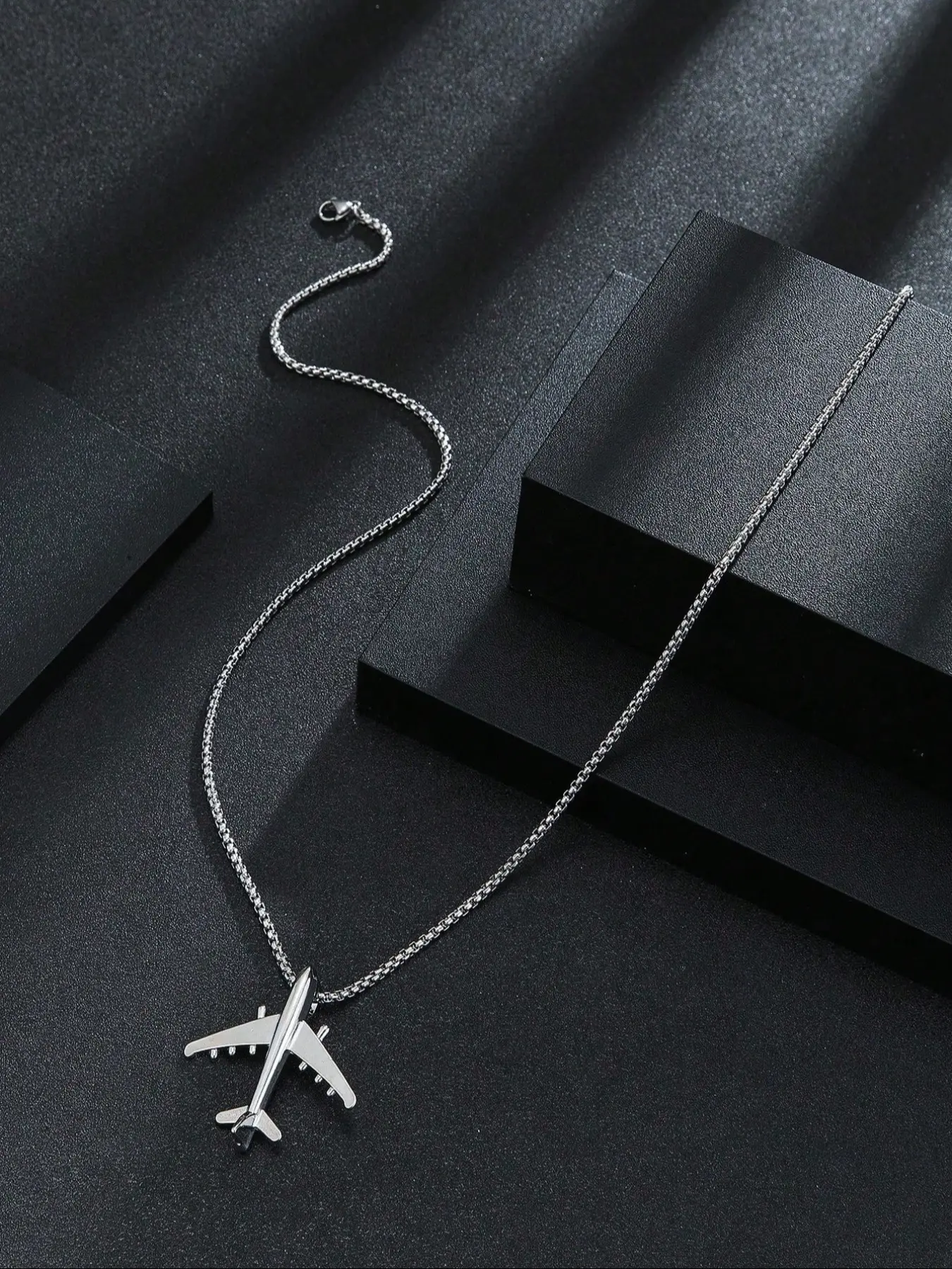 Stainless Steel Airplane Pendant Necklace, Non Tarnish Necklace, Fashionable Punk Style Jewelry, Casual Trendy Jewelry, Unisex Streetwear Accessory, Perfect Gift Idea, Hypoallergenic Jewelry