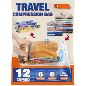 12 Compression Bags for Travel Essentials, Vacuum Packing Space Saver Bags for Cruise Accessories (12-Travel)