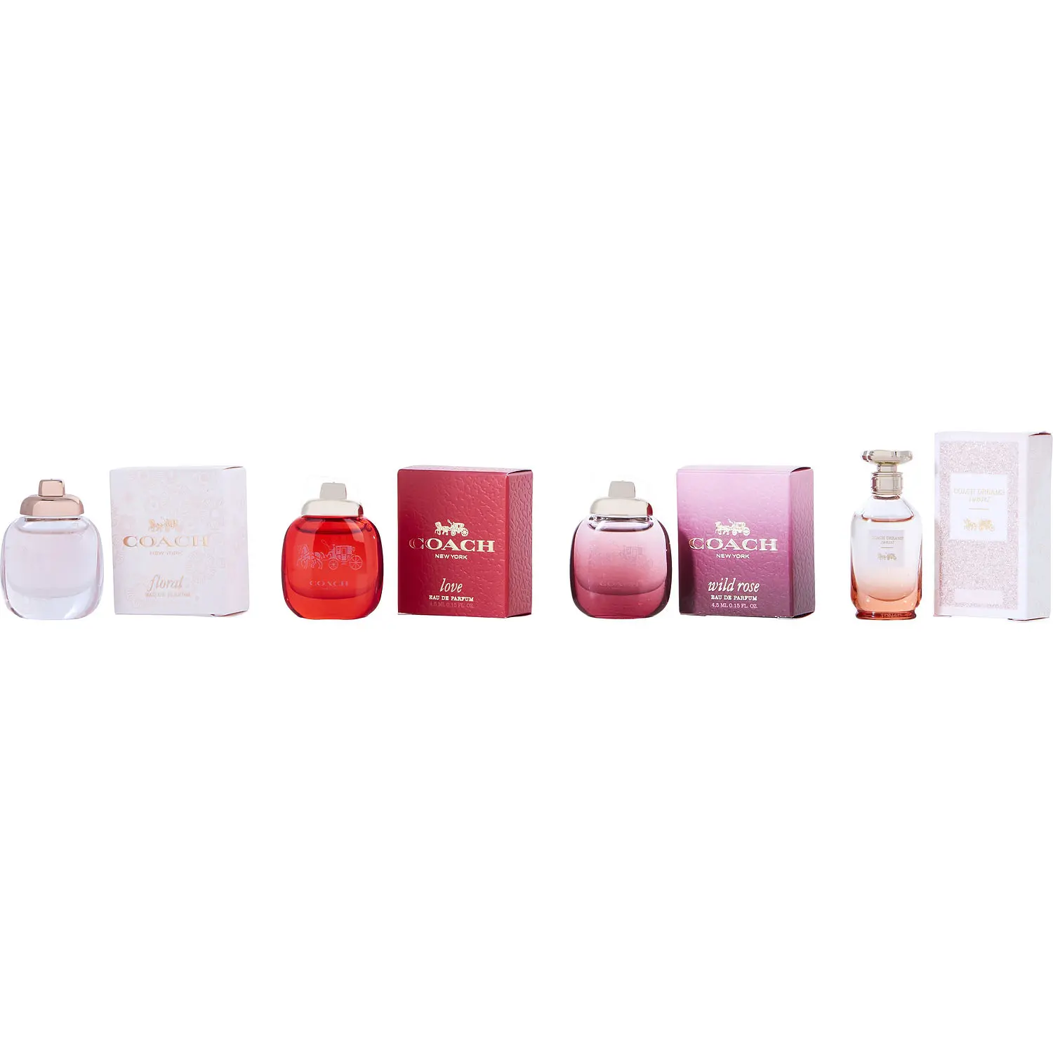 Coach Variety Set-4 Piece Mini Variety With Dreams Sunset & Floral & Love & Wild Rose And All Are Eau De Parfum 0.15 Oz Mini For Women