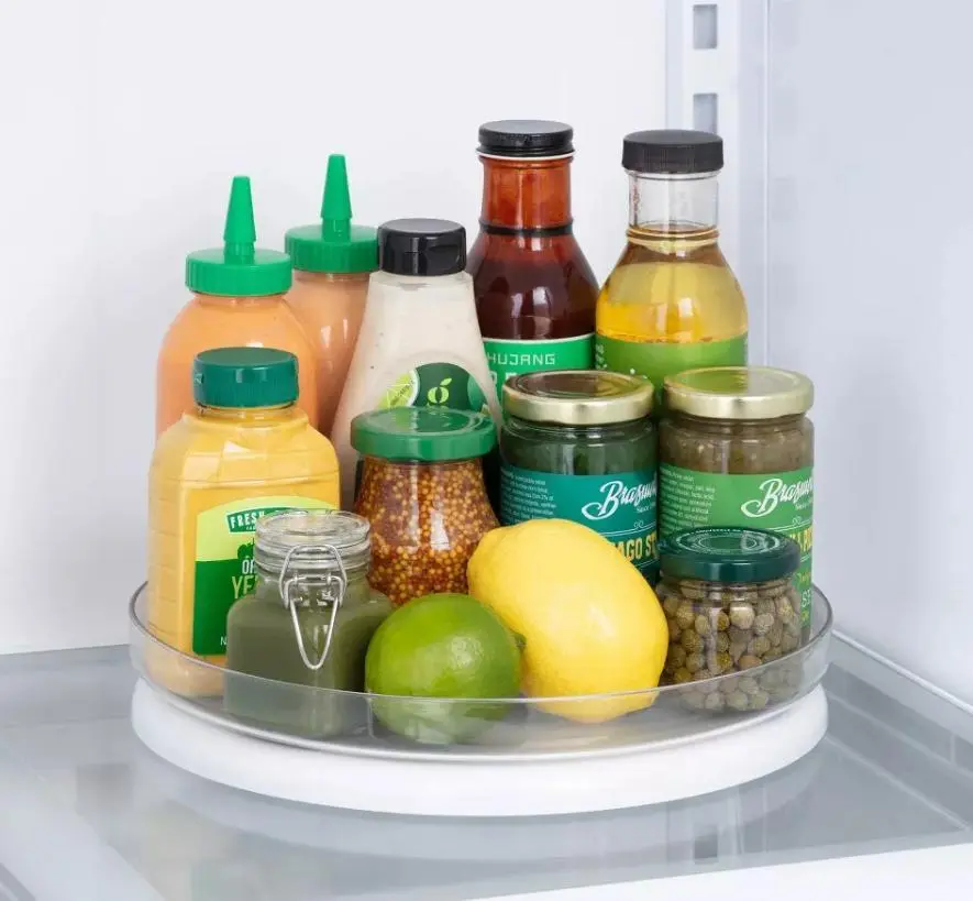 11 Inch Fridge Turntable, Non-Slip 360° Revolving Lazy Susan Organizer, Rotating Storage Rack for Refrigerator Fridge Cabinet Condiment Jar Food Storage