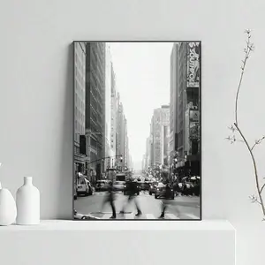 Black And White New York City Street Canvas Wall Art, Urban  Photography Print, Modern Minimalist Home Decor Unframed Canvas Poster or Framed Canvas Wrap