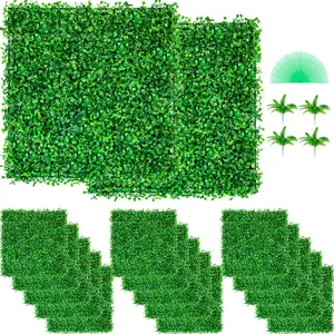 VEVOR Artificial Boxwood Panel UV 48pcs Boxwood Hedge Wall Panels Artificial Grass Backdrop Wall 10X10\" 4cm Green Grass Wall Fake Hedge for Decor Privacy Fence Indoor Outdoor Garden Backyard