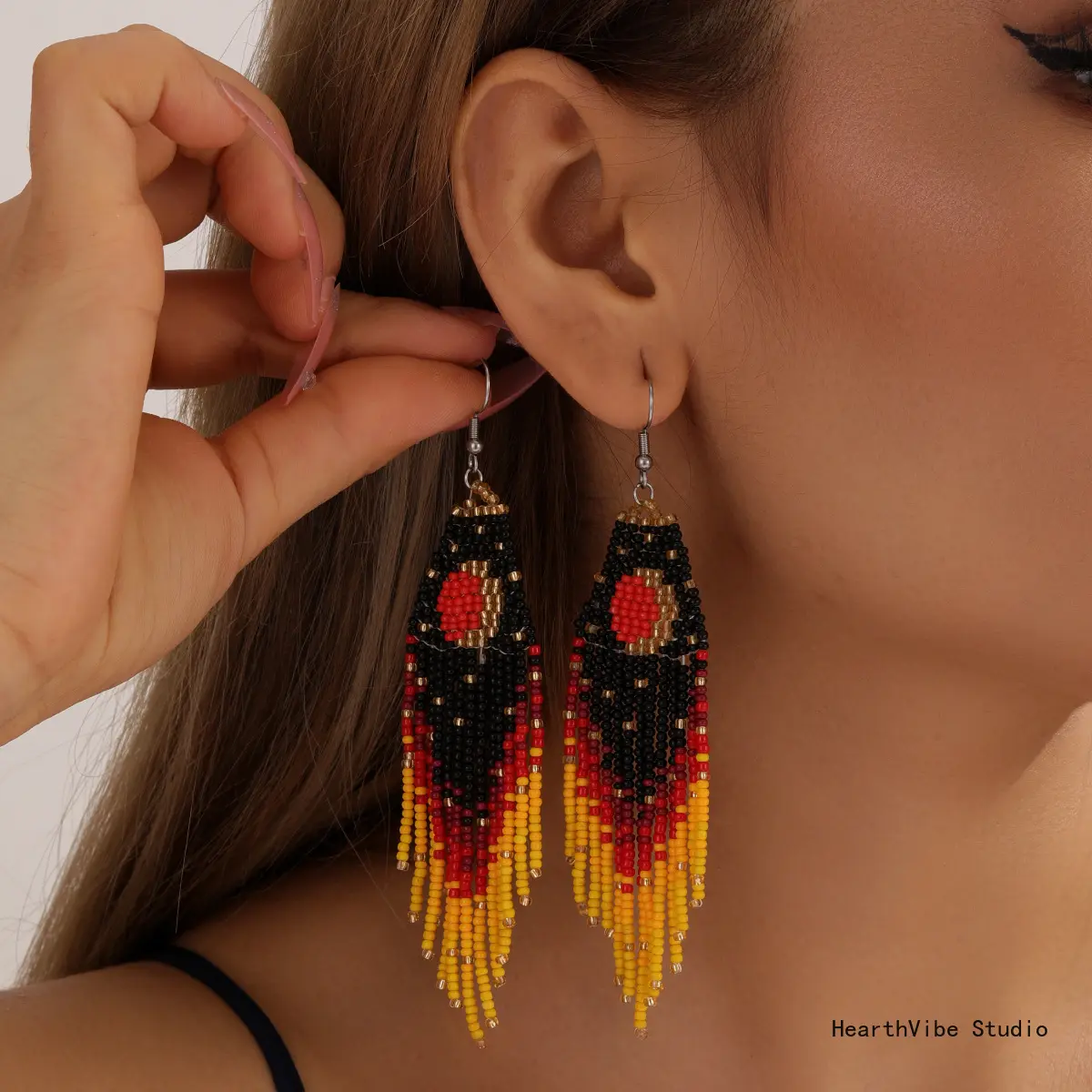 Unisex Beaded Dangle Tassel Earrings - Woven Crescent Moon Motif, Lightweight Trendy Earrings Jewelry for Sports & Outdoor Accessories Complement, All Seasons Daily Fashion, Trendy Jewelry, Beads, Dangle Beaded Tassel