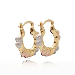 18k Layered Real Gold Filled round bamboo hoop earrings tri colors #79, Versatile Earrings, Gold Earring Stack