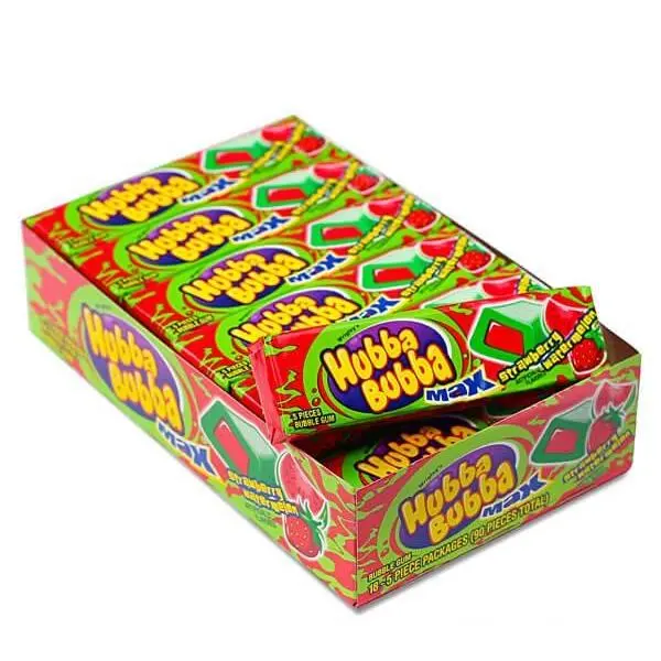 Hubba Bubba Max Gum Strawberry Watermelon 18 ct. - Sweet and Soft Gum with Strawberry and Watermelon Flavor - 18 Count Pack Snack Sugar