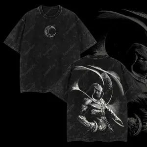 Superstyle Moon Knight Marc Spector "Midnight Guardian" Ver 02 MCU Edition Double Printed Oversize Lightweight Acid Washed Tee TV Series Graphic Design Top Cotton Streetwear Comic Superheroes T-Shirt Clothes Menswear Womenswear