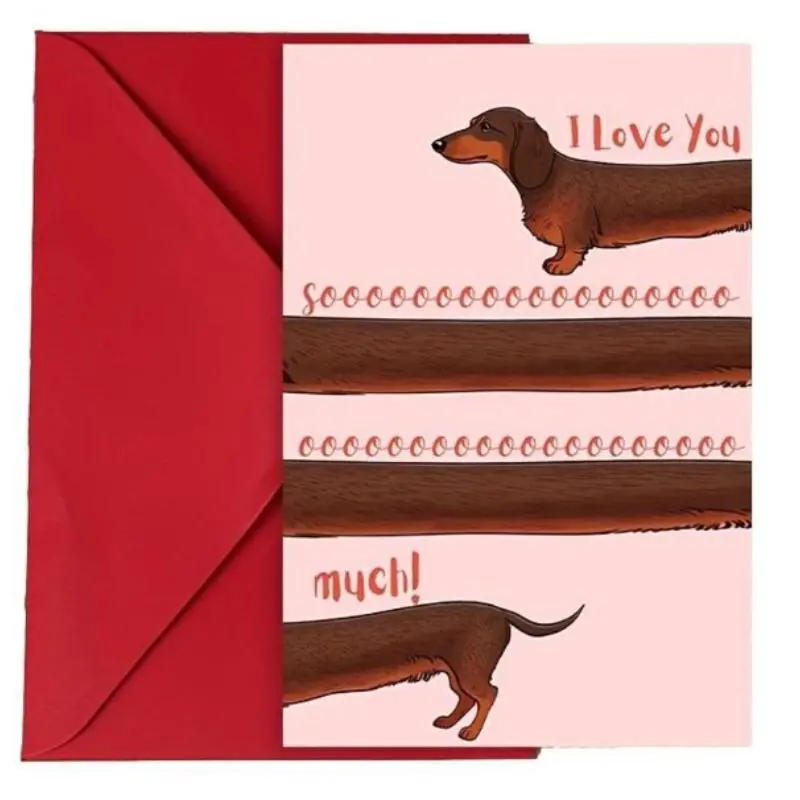 Cartoon Sausage Dog Love Card with Envelope, Personalized Romantic Greeting Card, Ideal for Weddings, Anniversaries, Valentine's Day
