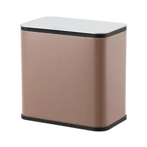 Gaomon Stainless Steel Hanging Trash Can (1.3 Gal, Brown) - Kitchen Bin with Lid, Inner Bucket, Charcoal Filter for Countertop or Under Sink