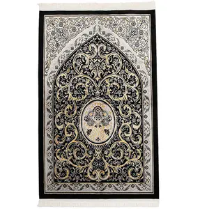 Lavanta Luxury Velvet Islamic Prayer Rug Regal - Black