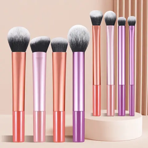 8-Piece, Powder, Contour, Blush, Foundation and Eyeshadow Make up Brushes with Nylon Bristles for All Skin Types, Ideal for Beginners