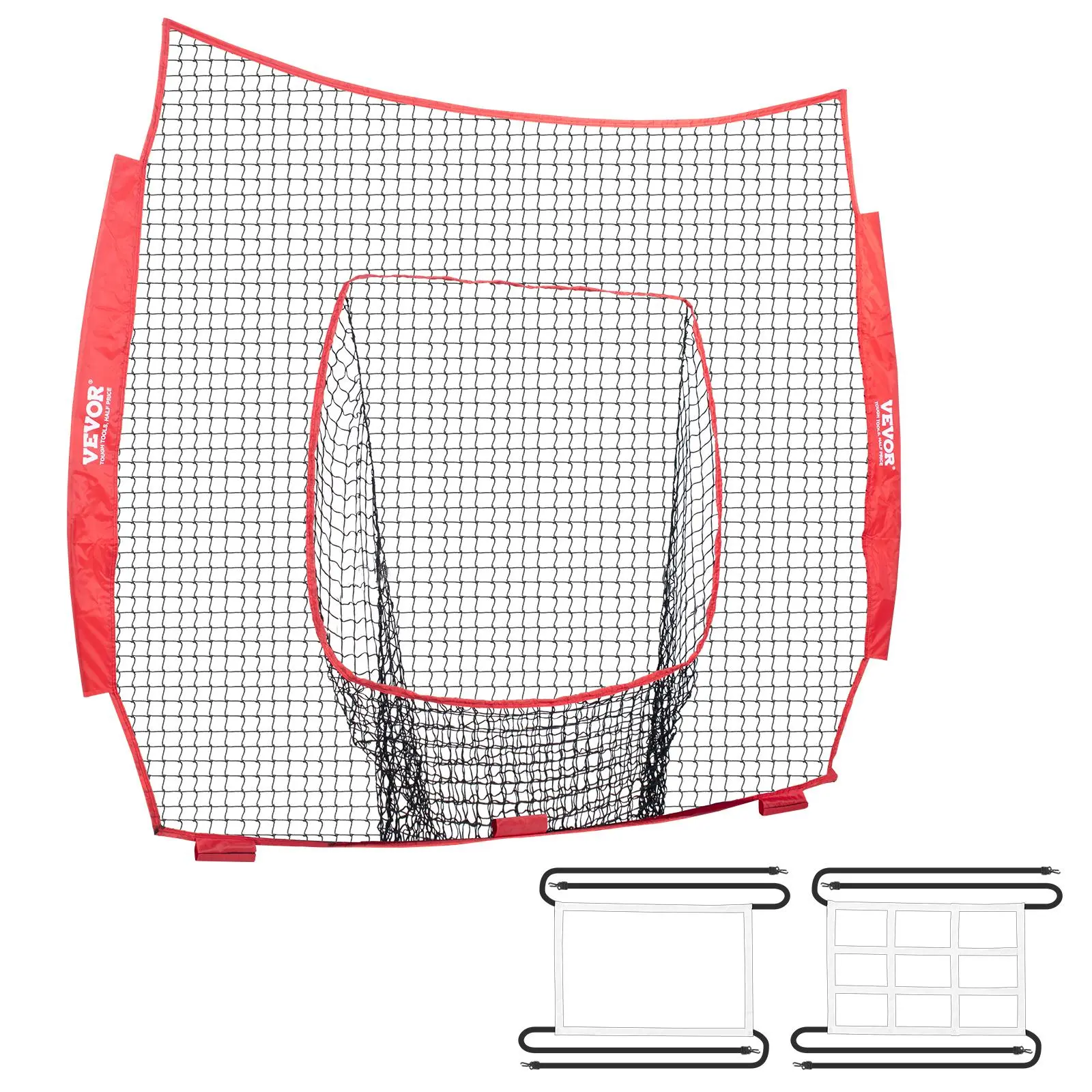 7x7 ft Softball Training Aid & Baseball Batting Practice Equipment, Knotless Polyester Net with 2 Target Zones for Hitting & Pitching, Portable Design with Easy Assembly for Indoor Training, Indoor Training Ground