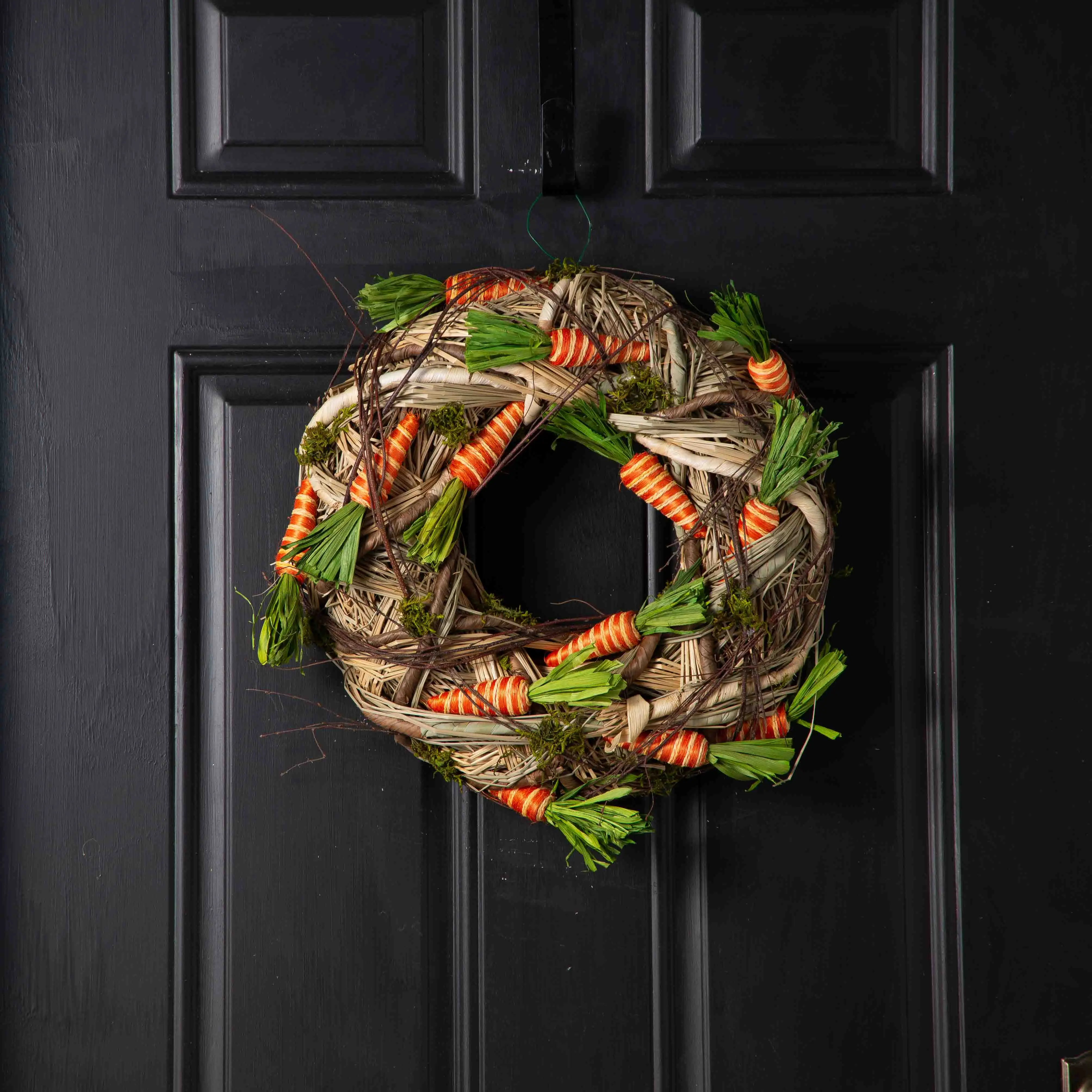 4" Deep Rustic Botanicals Grass-Twig-Moss Woven Mini Carrot Floral Decoration - Foam Base Door Decor, Seasonal Candle Fit Centerpiece, Easter Spring Festive Gift
