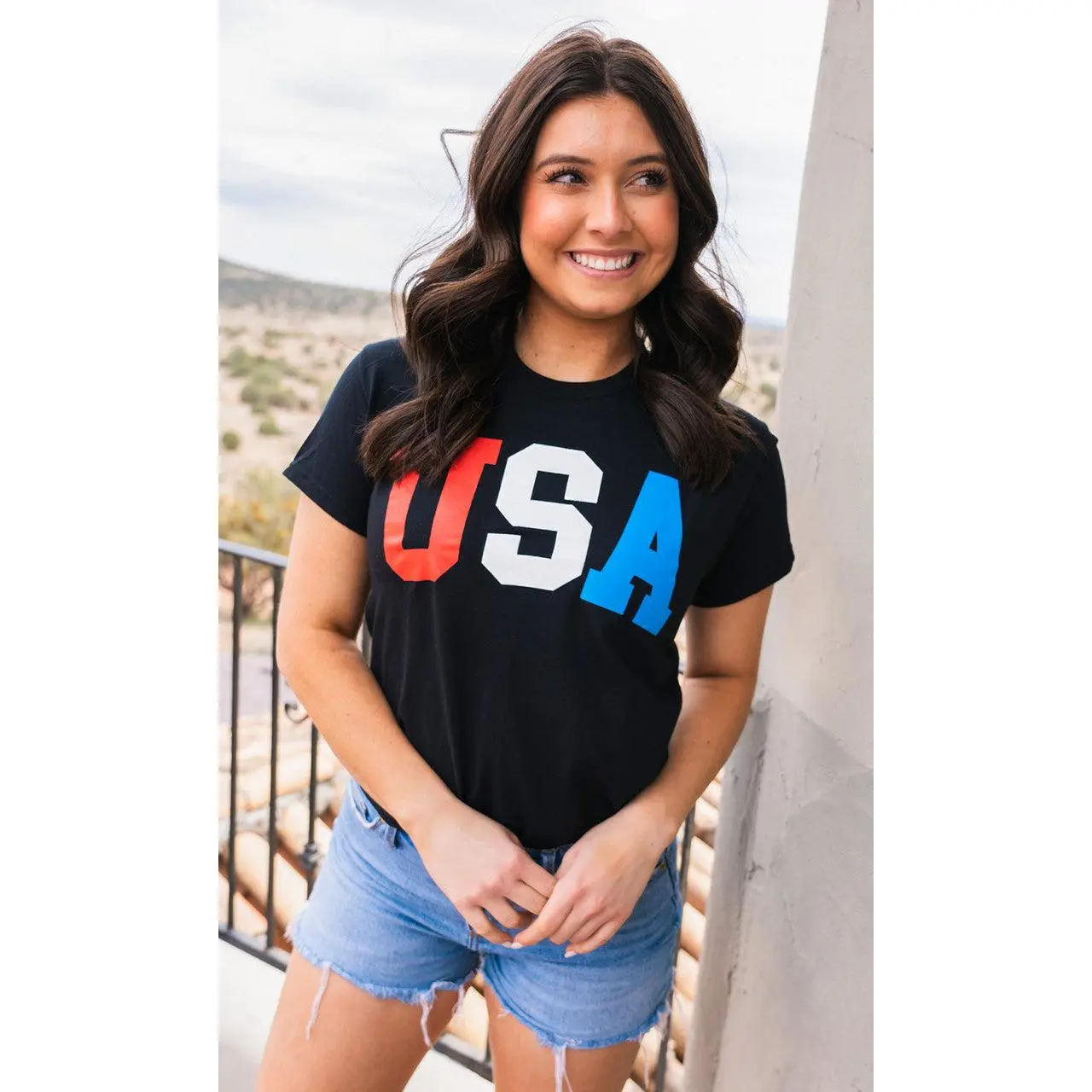 Tees2urdoor Women's Collegiate USA Graphic 100% Cotton T-Shirt - Seamless Shortsleeve Casual Round Neck Relaxed Fit Top for Women's Clothes