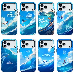 The World Is About Freedom Surf Print Phone Case, Ocean Wave Surfer Full Print Shockproof phone Case, Cool Blue Sea Travel Aesthetic Shell for iPhone11 12 13 14 15 16 17 pro max and Samsung S24-S26 .Perfect for Her/Him Girly Phone Caseslovely stylish gift