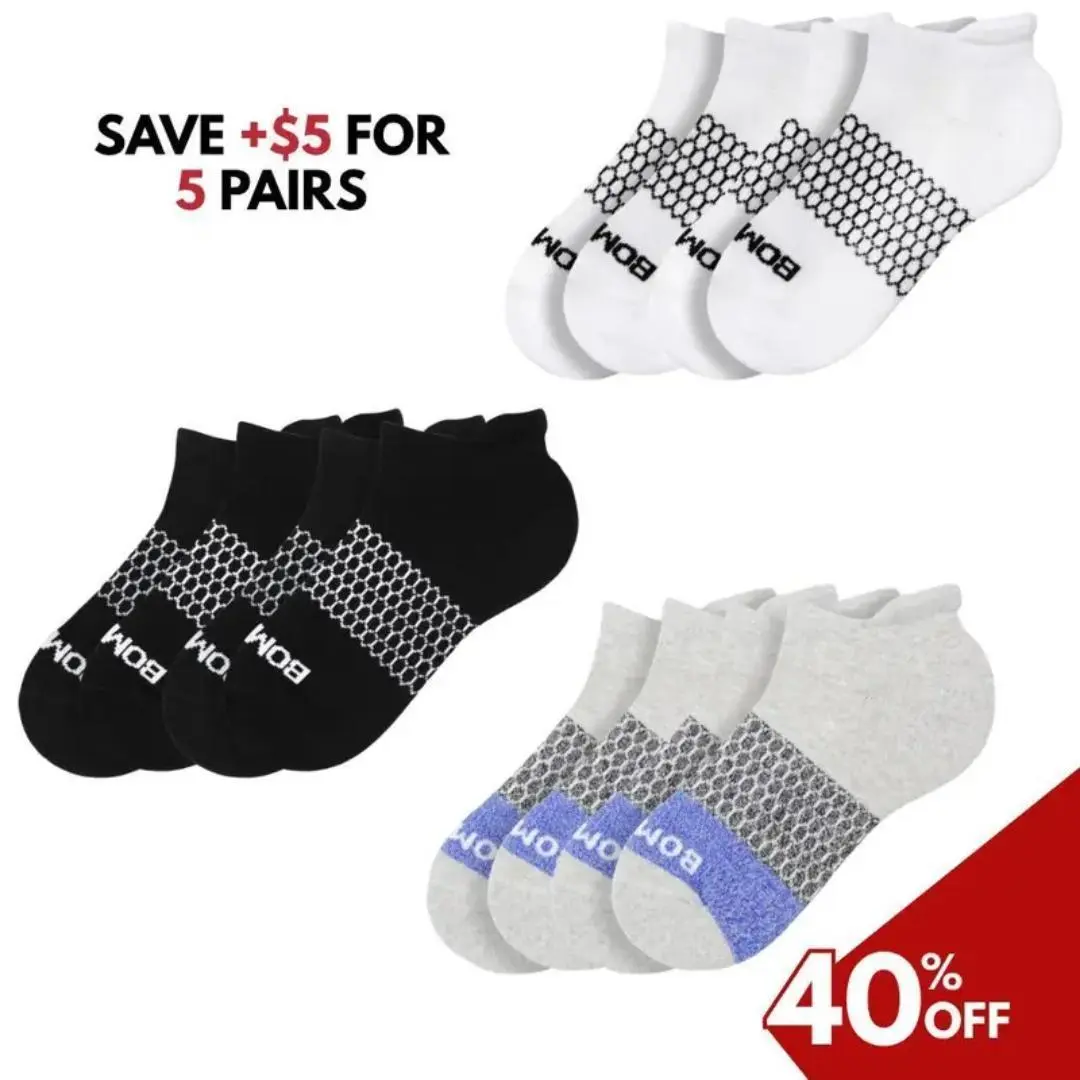 5 Packs BomBas Ankle Socks for Women, Men | Multi Colors Unisex Running Socks, Seamless Toe, Compression Socks | Stylish Socks Tri-Block Honeycomb Support Solid Socks