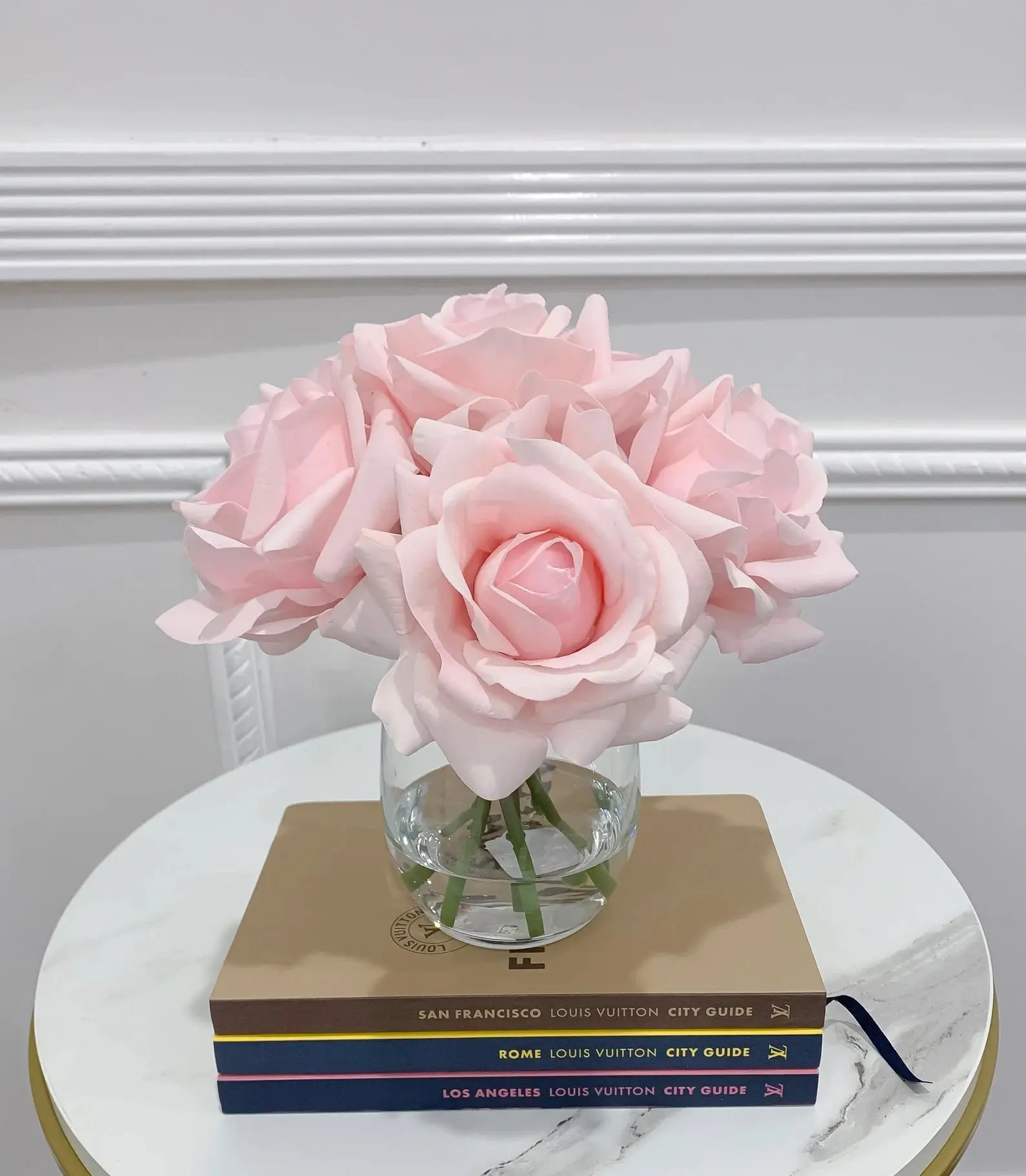 Elegant Real Touch Large Rose Arrangement in Glass Vase