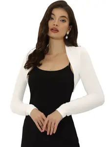 INSPIRE CHIC Women's Elegant Long Sleeve Cotton Knit Open Front Bolero Shrug