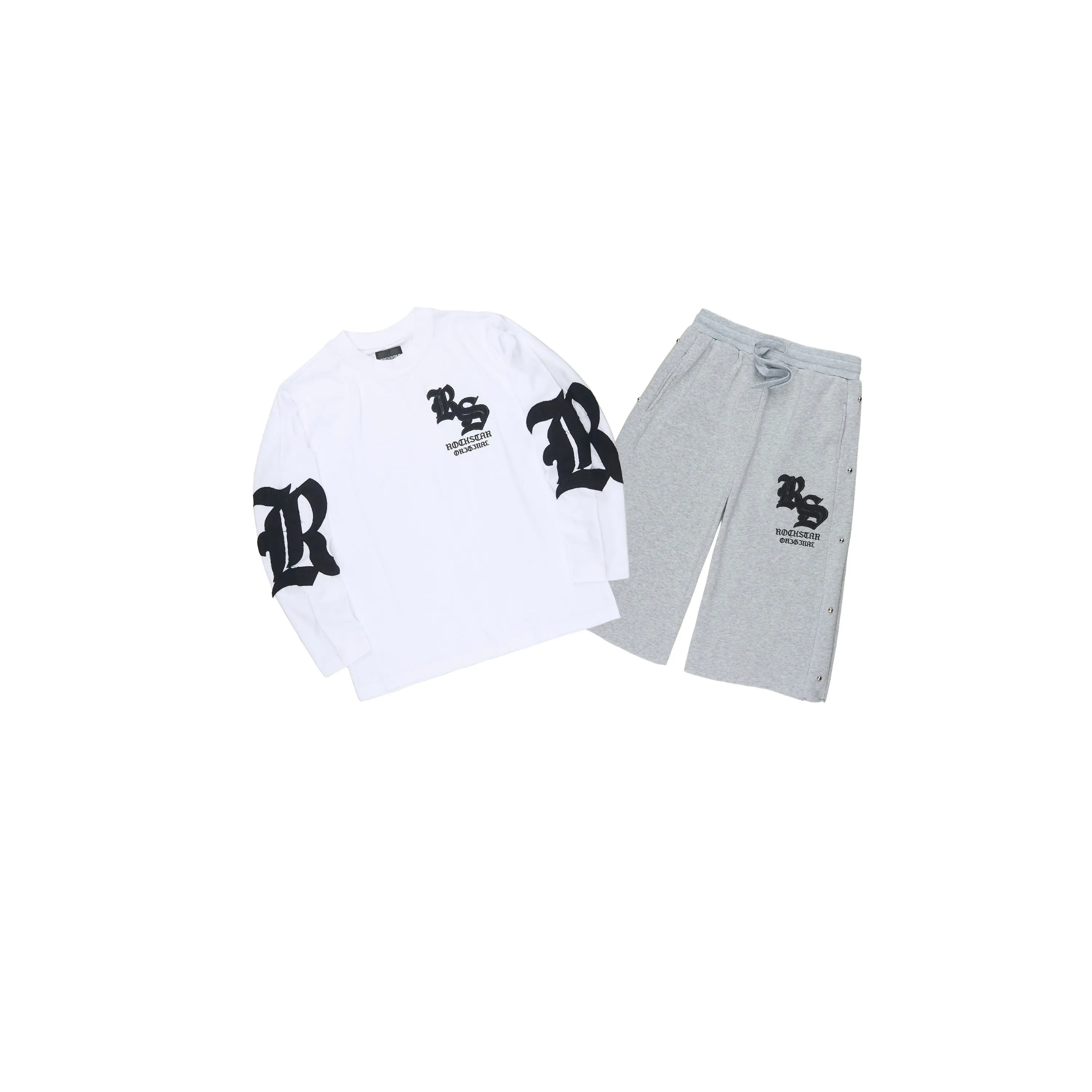 Boys Shire White/Heather Grey L/S T-Shirt Jort Set
