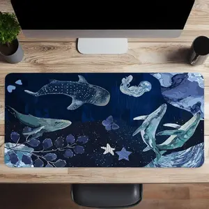 Whale Pattern Large Gaming Mouse Pad, Non-slip Rubber Base Stitched Edge Desk Pad for Desk Laptop Desktop, Gaming Accessories for Home Office Game, Gaming Desk Accessory