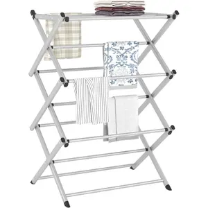 Household Indoor Folding Clothes Drying Rack, Dry Laundry and Hang Clothes,Towel Rack (Silver Gray) for Storage Hangable