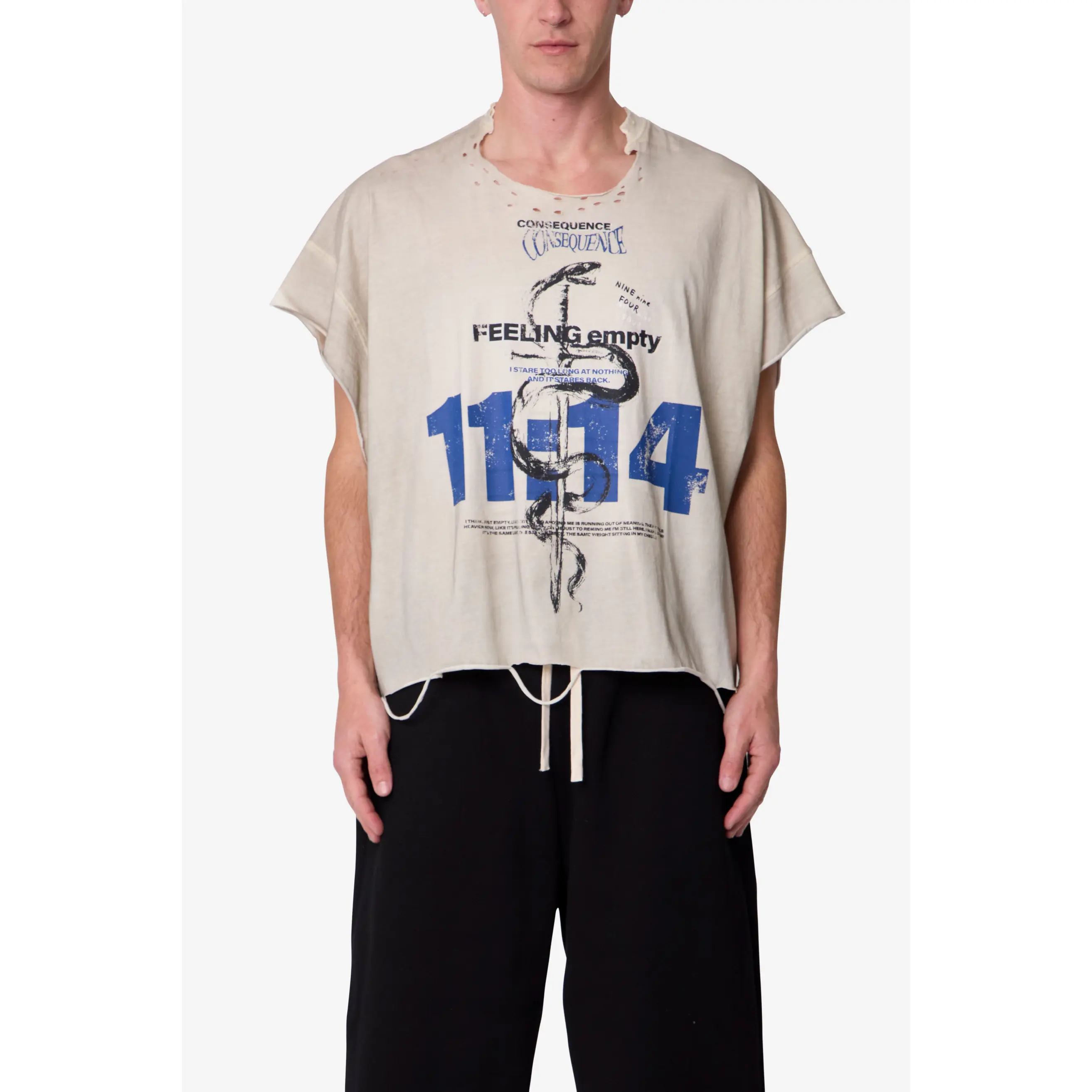 mnml Tattered Cut Off Tee - Off White