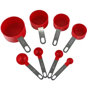 Reston Lloyd 8-Piece BPA-Free Plastic & Stainless Steel Measuring Cup and Spoon Set, Red Kitchen Utensils with Handles