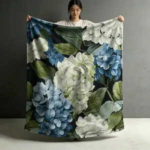 Contemporary Hydrangea Print Throw Blanket, Soft Flannel Fleece, Floral Pattern, All-Season Multipurpose Comfort, Home Decor Gift, 100% Polyester Woven Throw for Indoor & Outdoor Use