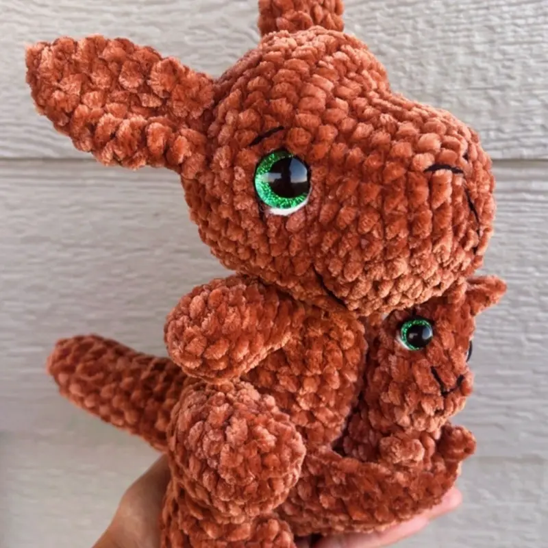 Handmade Crochet Mama Kangaroo Soft Plush Decorative Keepsake Amigurumi 12 Inches Tall Cuddly Chenille Yarn Ideal for Nursery Decor
