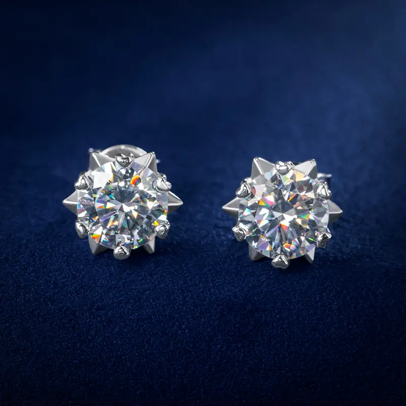 HELLOICE [Unisex] Moissanite Stud Round Cut Snowflake Earrings VVS1 D Color 925 Sterling Silver 0.3ct/1ct/2ct Synthetic Moissanite  Pretty Jewelry Gift for Women and Men