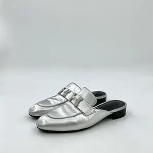 RDLTS— Hermès Trocadero Silver Goatskin Mule Sandals Size US 5.5
