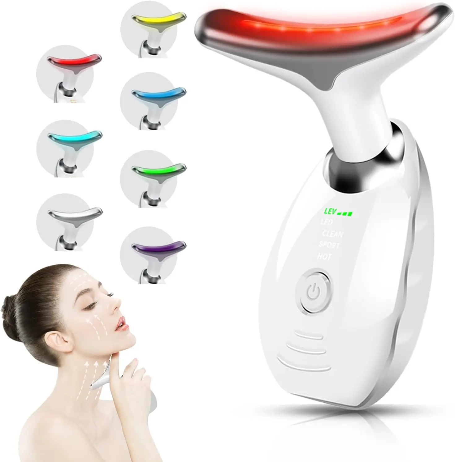 Face Neck Massager, 7 Modes LED Massager for Home Face Sculpting Tool, Facial Massager for Neck, Face (White)
