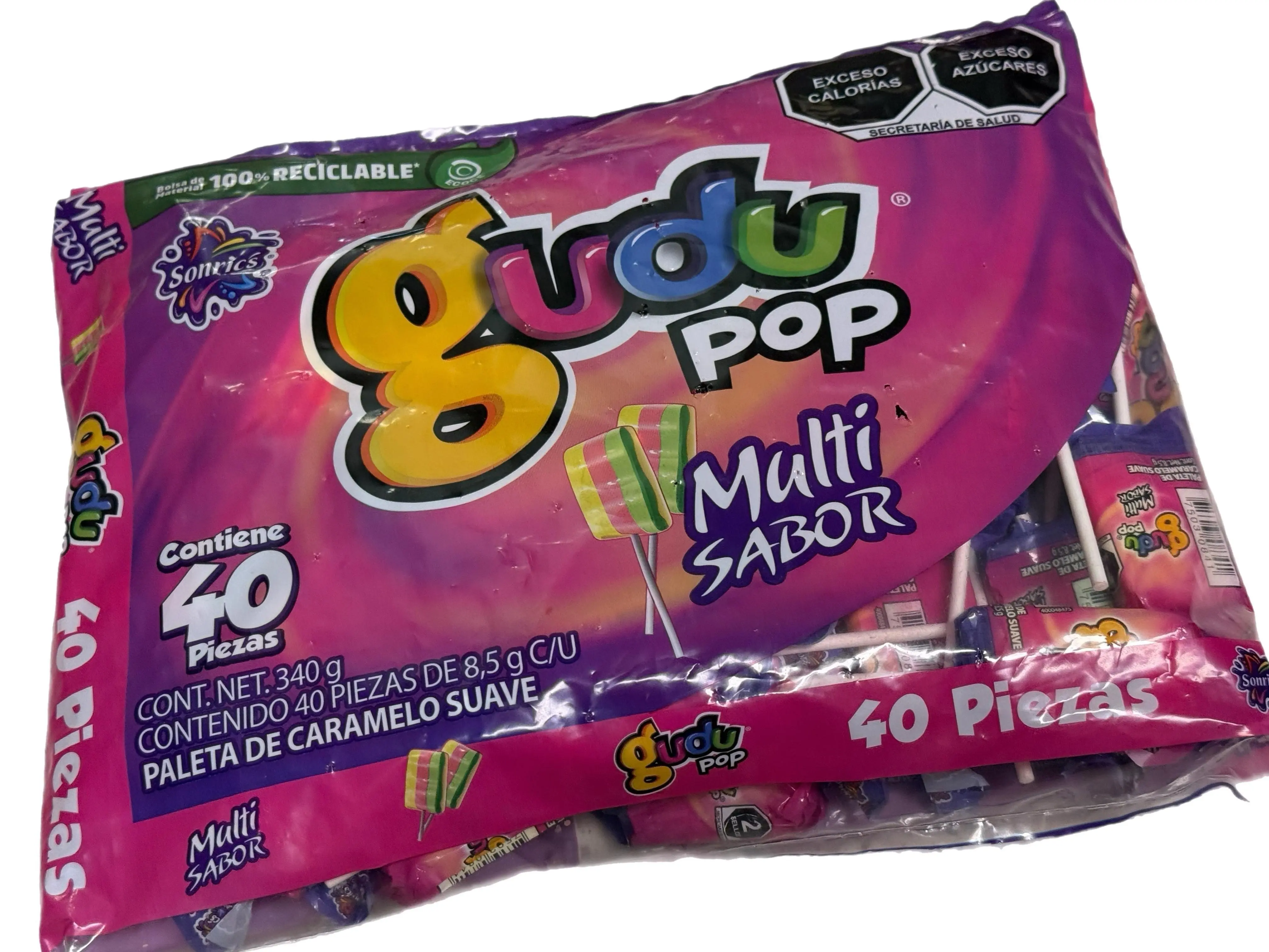 Gudu Pop Multi Sabor 40 Piezas – Mexican Assorted Fruit Flavored Lollipops – 340 g (12 oz)