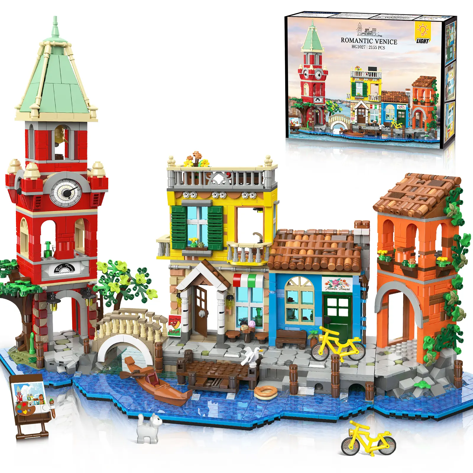 PLAXSOON Romantic Venice Building Block Sets, 2155-PC City Riverside Architecture Kit with Lights, Flower Shop & Pizzeria, Home Decor Brick Model for Teens 12+ & Adults