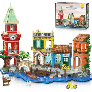 ROMANTIC VENICE Building Set for Adults 2155 PCS City Riverside House Building Block Kit with Light Flower Shop Pizzeria Home Decor Architecture Brick Model Women Men Teen Girl 12+