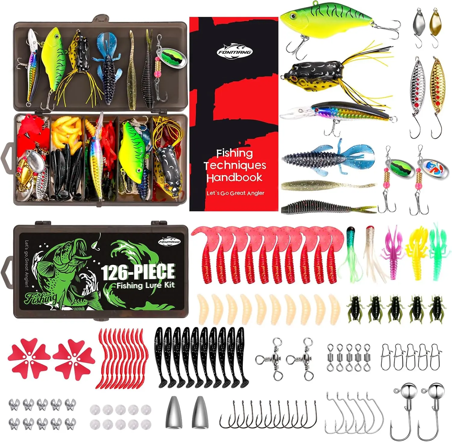 Fishing Lures - Tackle Box with Tackle Included, Fishing Kit with VIBs, Frogs, Minnows, Soft Baits, Hooks & Weights Accessories, Freshwater Lure Kit for Bass Walleye Trout