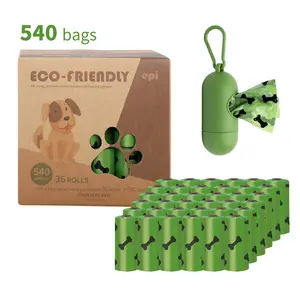 Biodegradable Doggy Poo Waste Trash Bags 540 Count Leak-Proof Eco-Friendly High Quality with Convenient Dispenser Included - Green Color